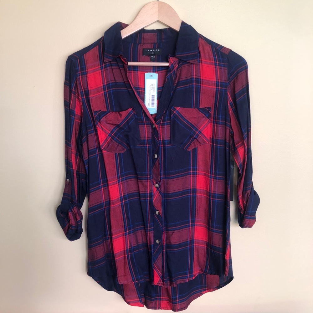 Tinsel Hattie button down red plaid shirt XS